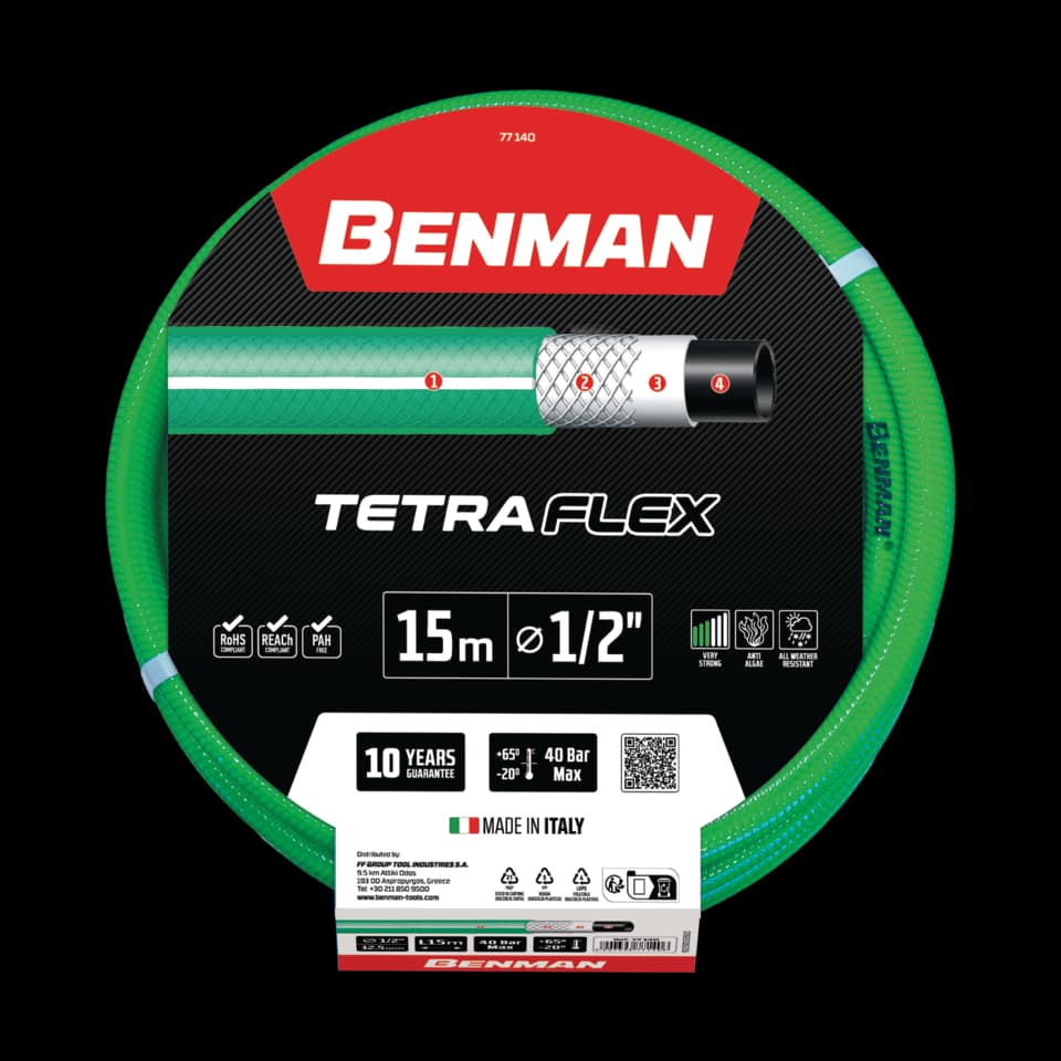 FURTUN TETRAFLEX, Benman, 1"x50m (VERT&BLANC BANDE)