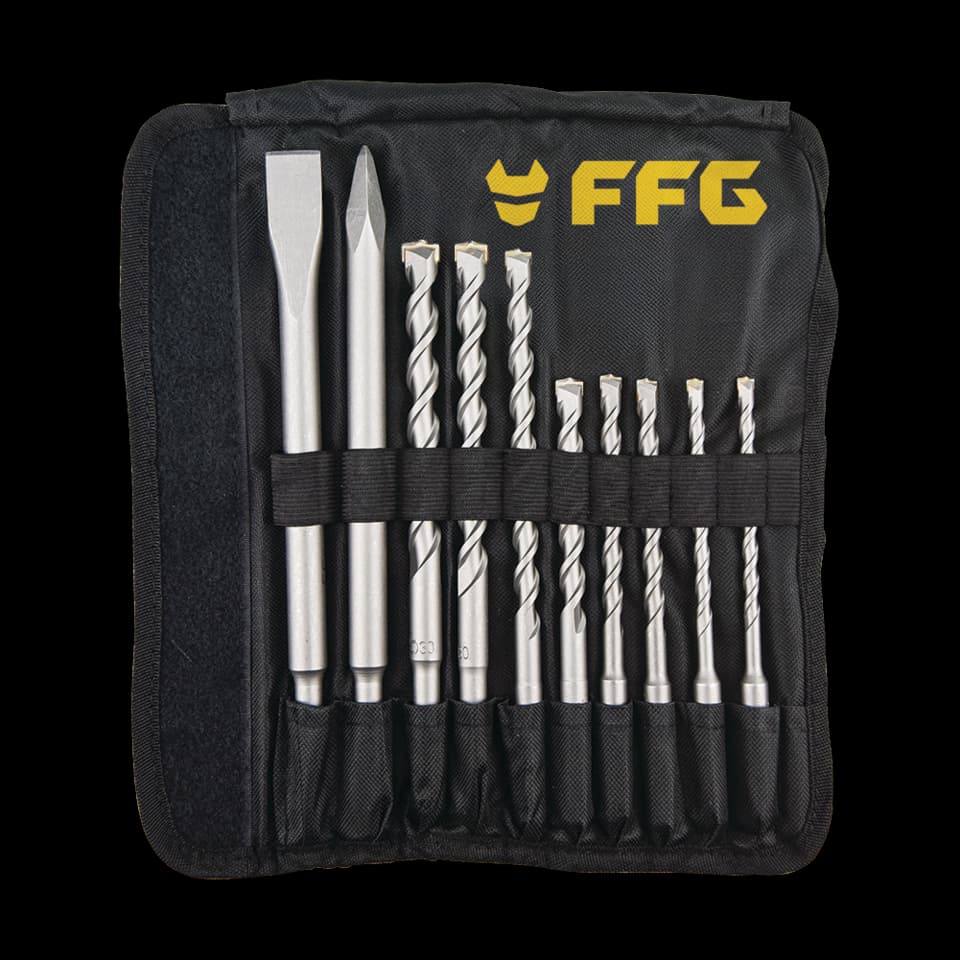 SET BURGHIOU SDS PLUS 10buc FF GROUP 2buc-6x160, 2buc-8x160, 10x160, 10x210, 12x210, 14x210, & Chisels 14x250, 14x250x20