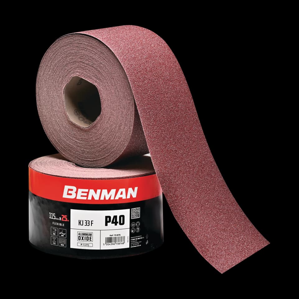 ALUMINIUM OXIDE F-CLOTH ROLL KJ 33 F, 115mmx25m, P40, BENMAN