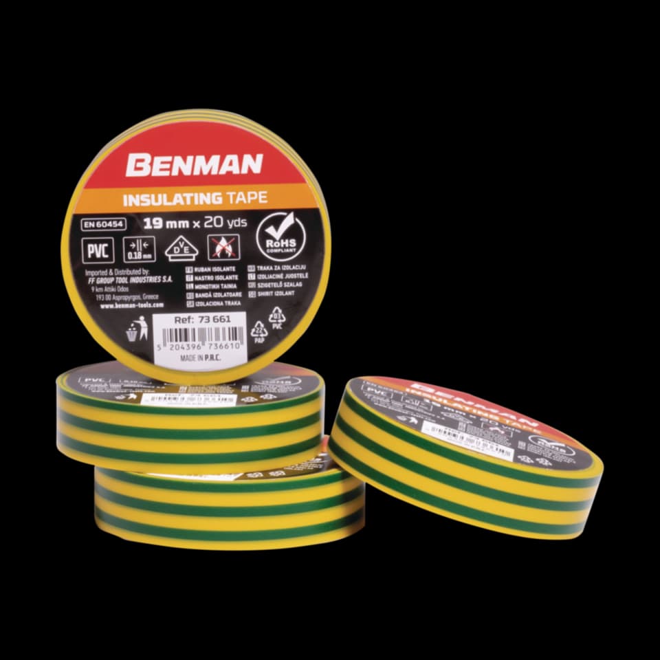 BANDĂ IZOLATOARE, 19mmx20yardsx0,18mm, GALBEN-VERDE, BENMAN
