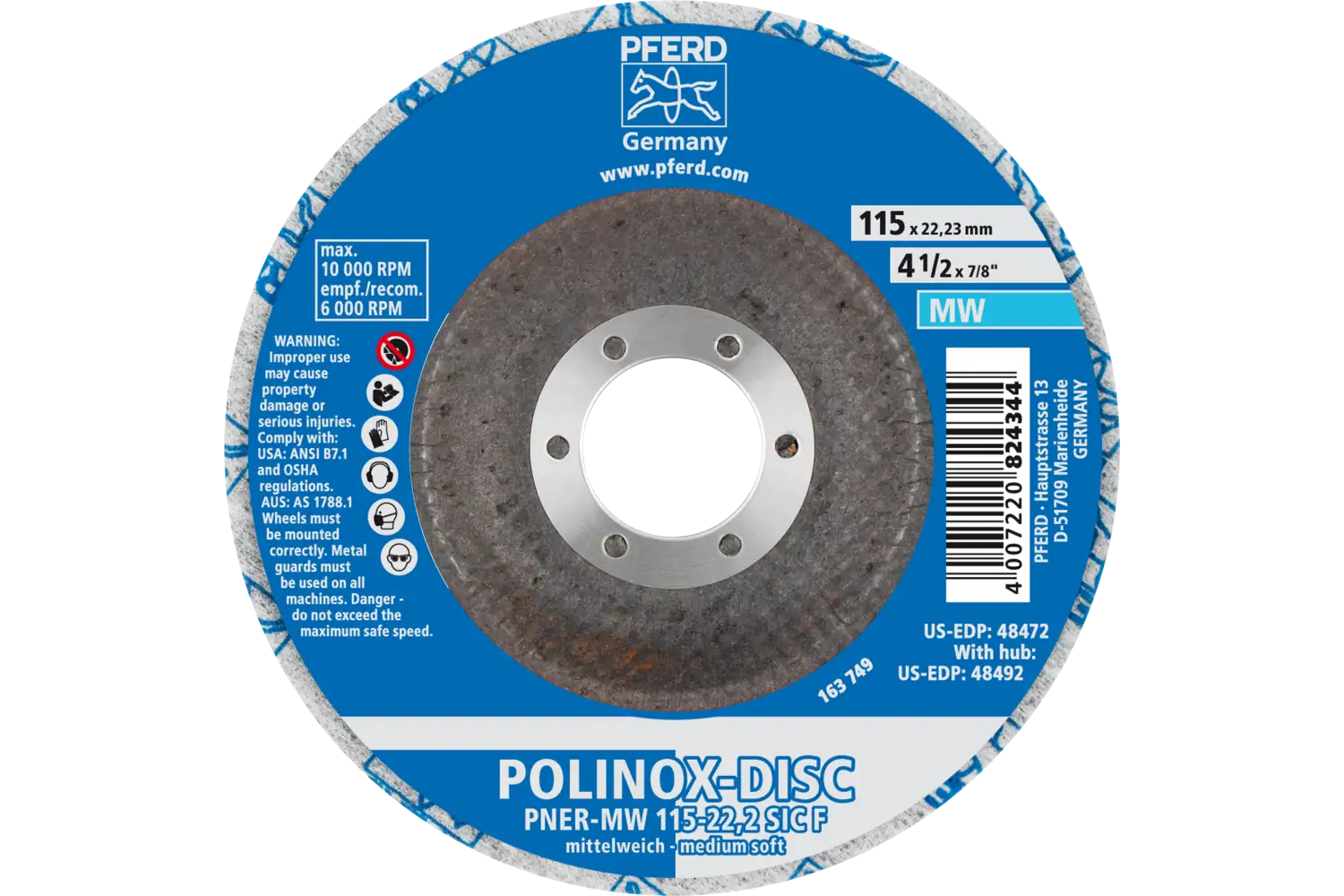 Corp abraziv nețesut cu tijă (POLINOX) DISC PNER-MW 115-22,2 SiC F 3
