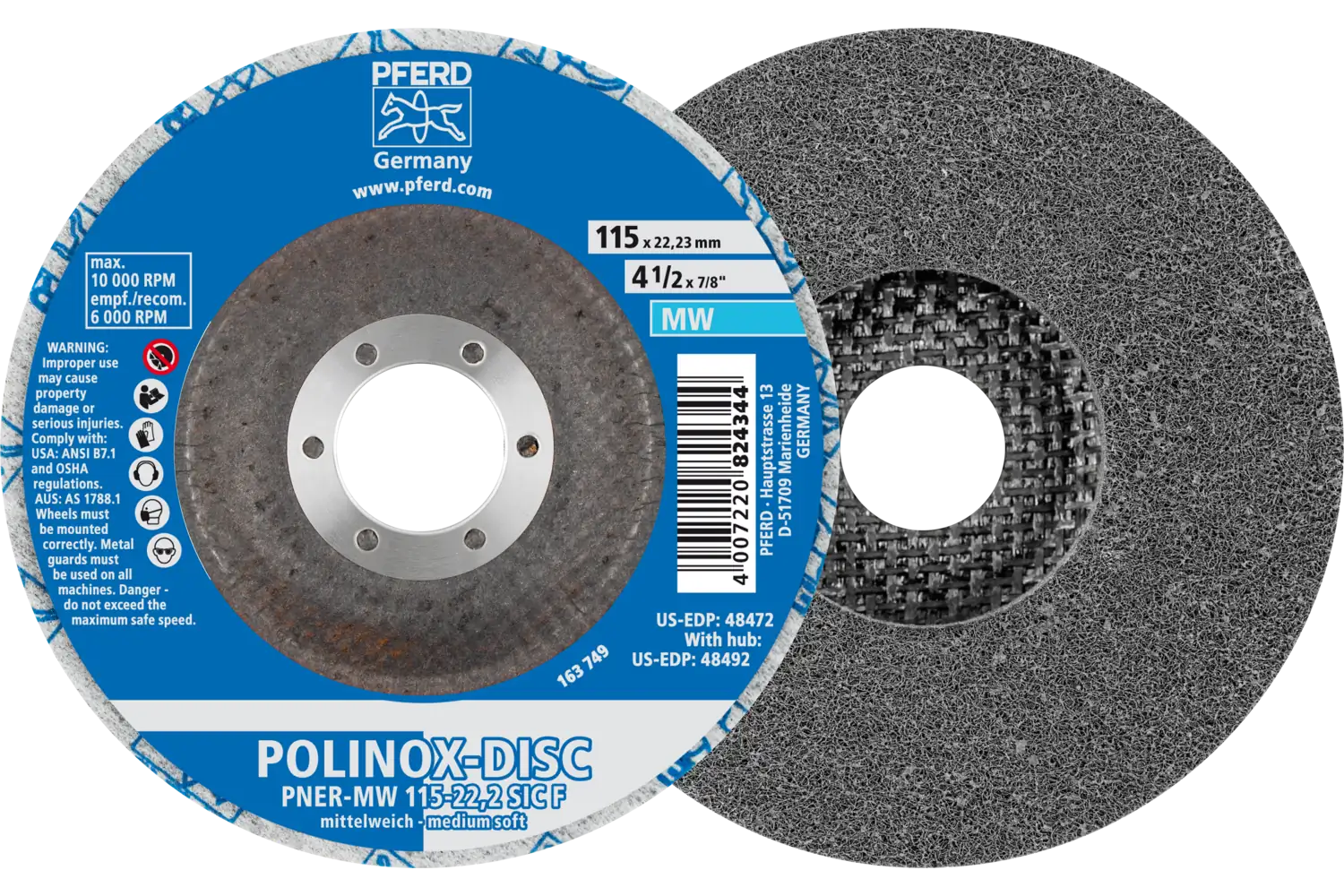 Corp abraziv nețesut cu tijă (POLINOX) DISC PNER-MW 115-22,2 SiC F