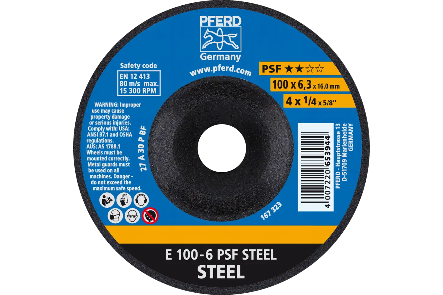 Disc de șlefuire (polizor de banc / universal) E 100-6 PSF STEEL/16,0
