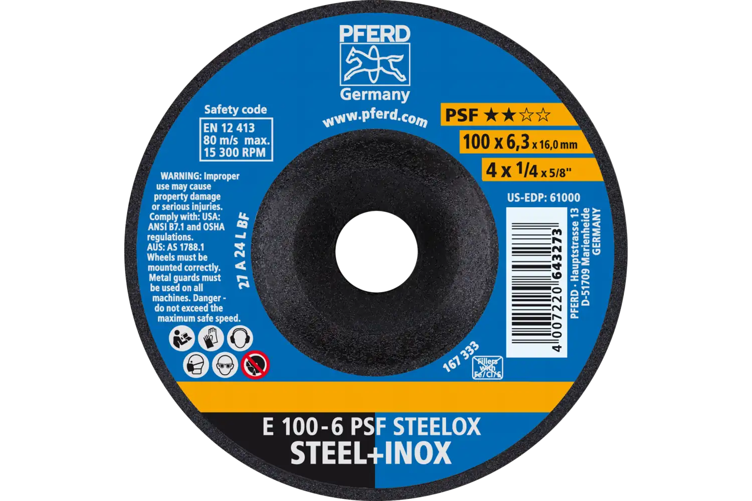 Disc de șlefuire (polizor de banc / universal) E 100-6 PSF STEELOX/16,0