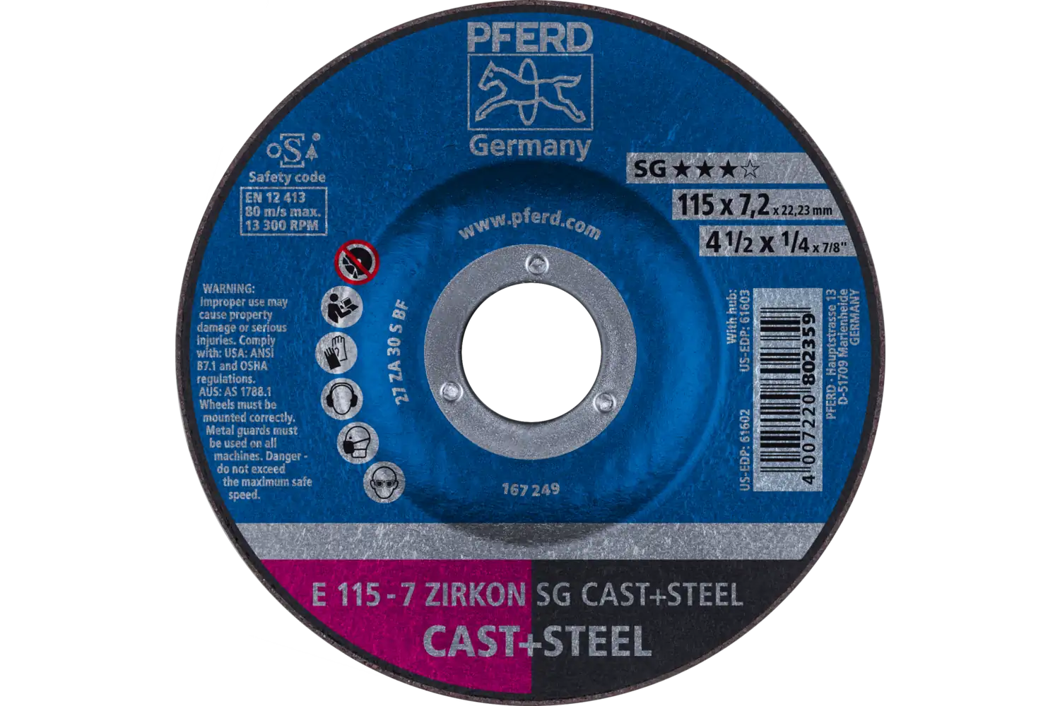 Disc de șlefuire (polizor de banc / universal) E 115-7 ZIRKON SG CAST+STEEL