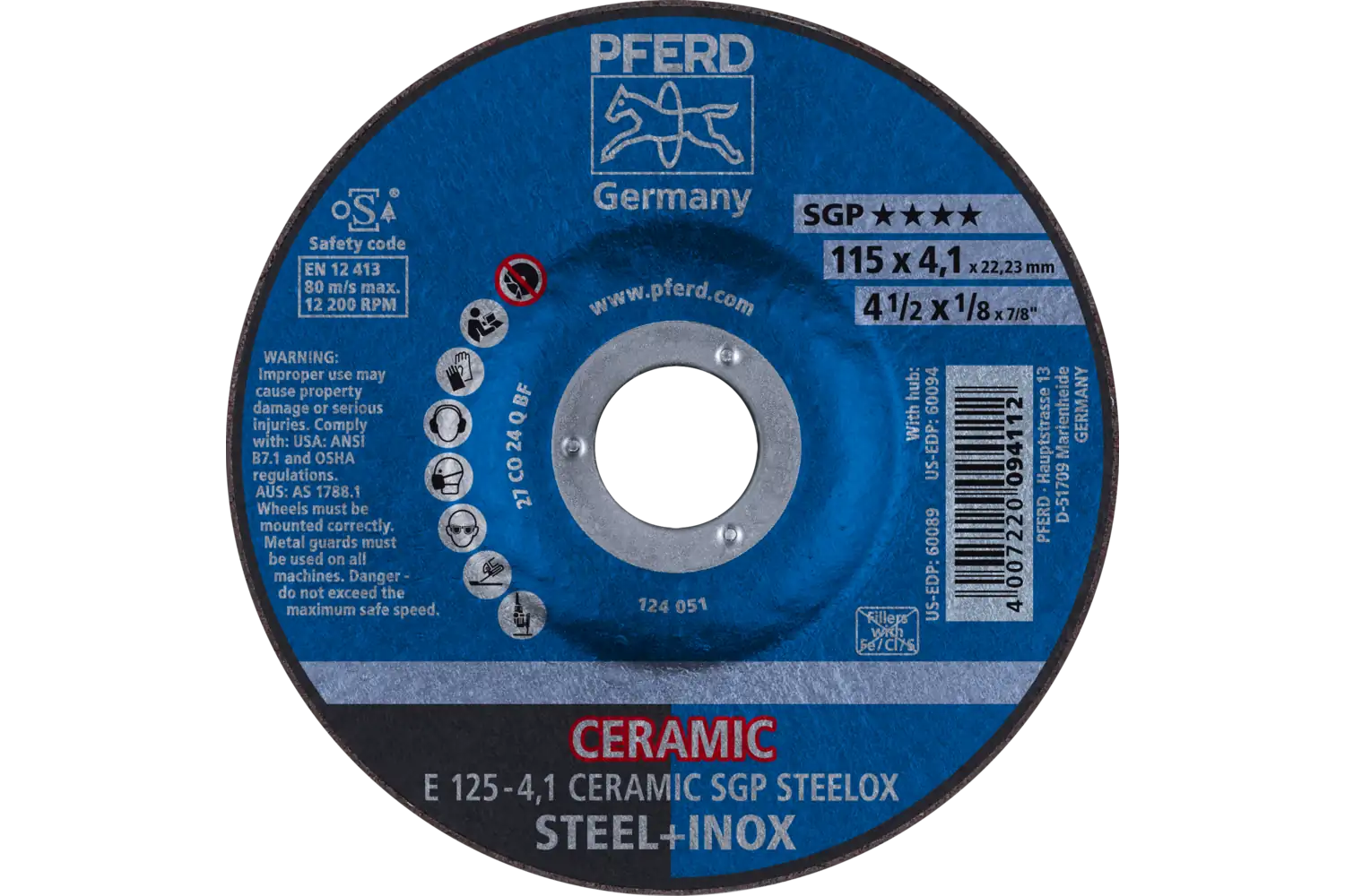 Disc de șlefuire (polizor de banc / universal) E 125-4,1 CERAMIC SGP STEELOX