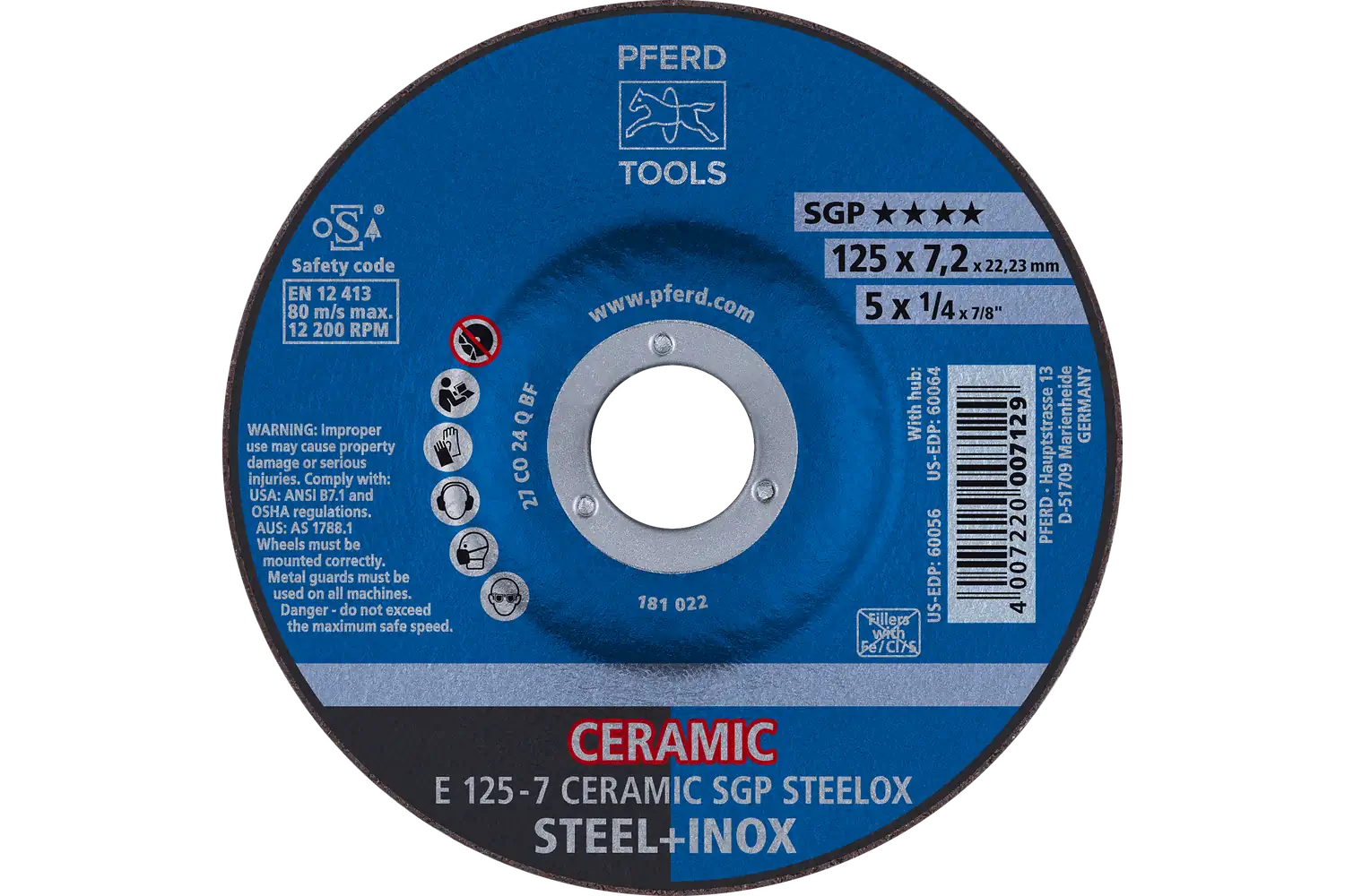 Disc de șlefuire (polizor de banc / universal) E 125-7 CERAMIC SGP STEELOX