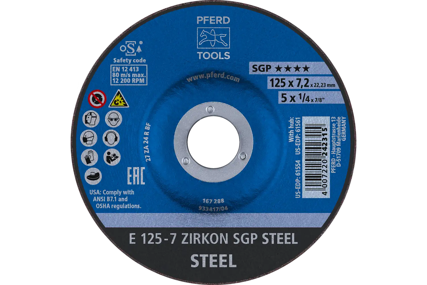 Disc de șlefuire (polizor de banc / universal) E 125-7 ZIRKON SGP STEEL