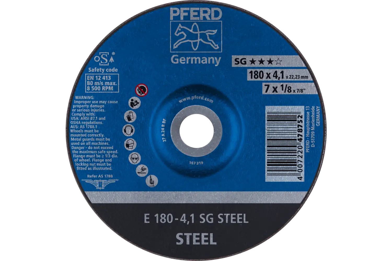 Disc de șlefuire (polizor de banc / universal) E 180-4,1 SG STEEL