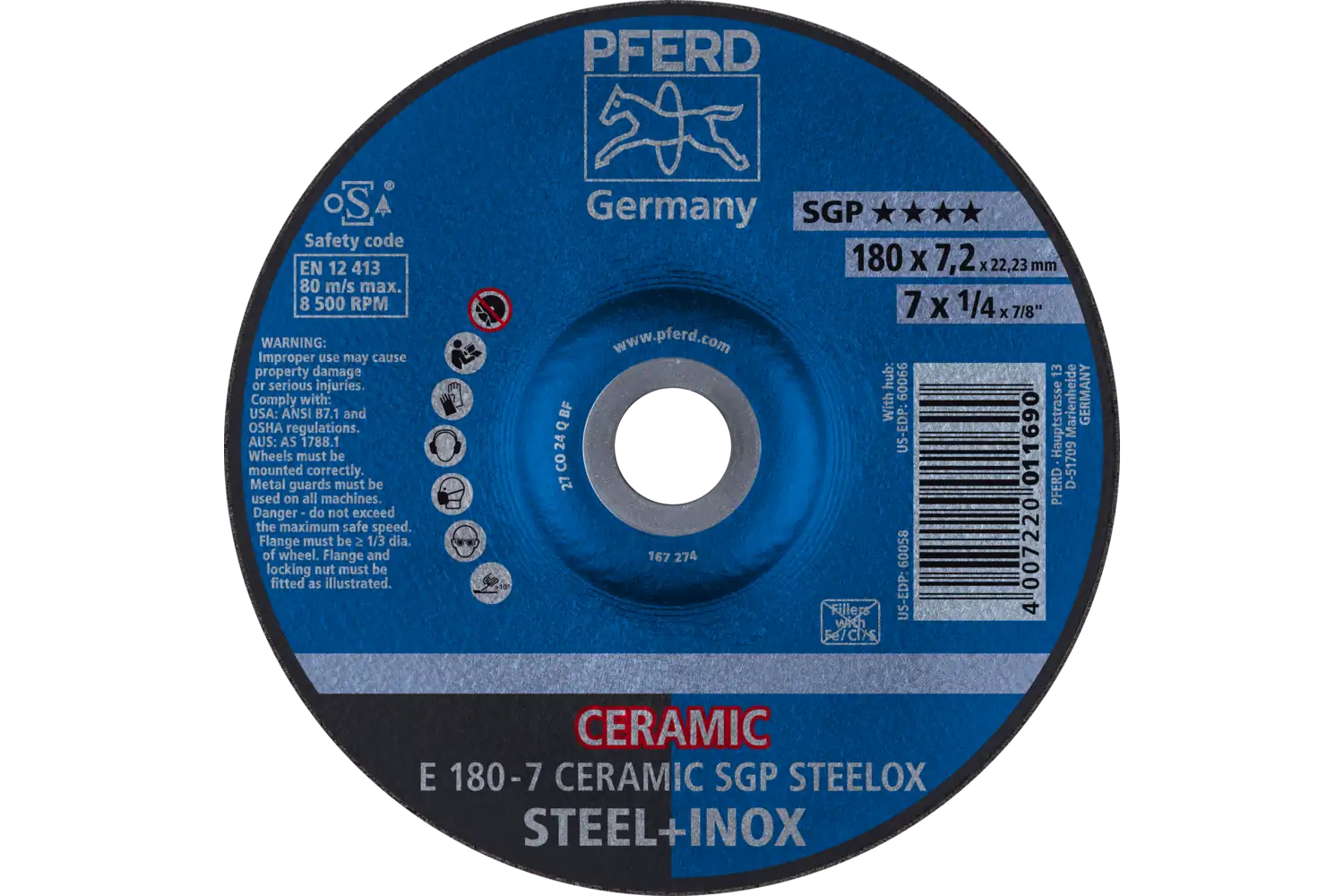 Disc de șlefuire (polizor de banc / universal) E 180-7 CERAMIC SGP STEELOX