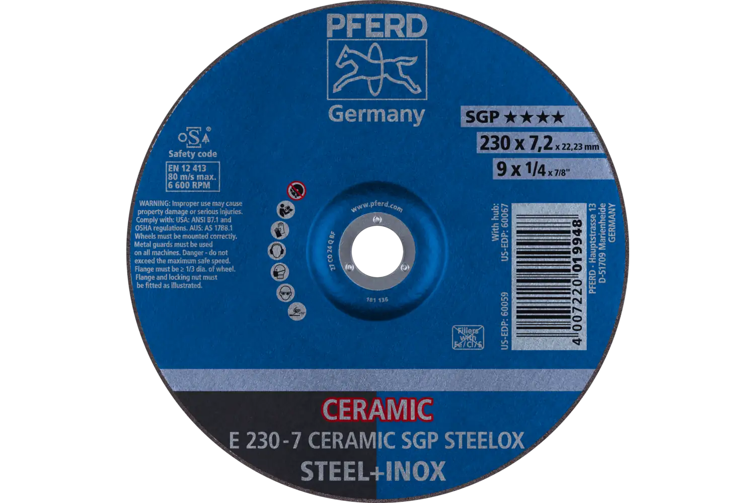 Disc de șlefuire (polizor de banc / universal) E 230-7 CERAMIC SGP STEELOX
