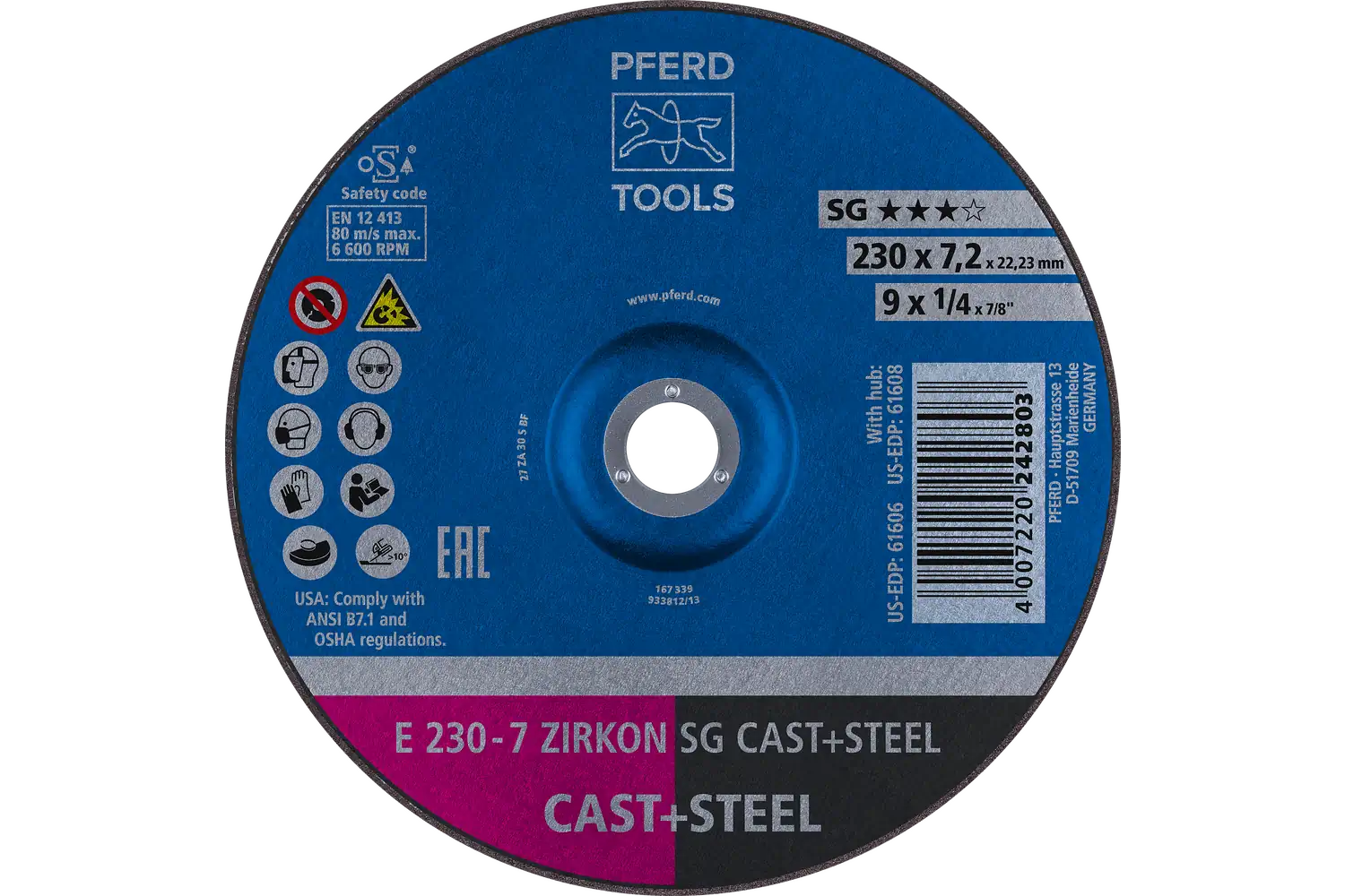 Disc de șlefuire (polizor de banc / universal) E 230-7 ZIRKON SG CAST+STEEL