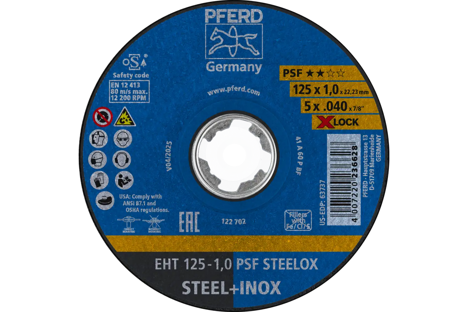 Disc de debitat (tăiere) EHT 125-1,0 PSF STEELOX/X-LOCK (10)