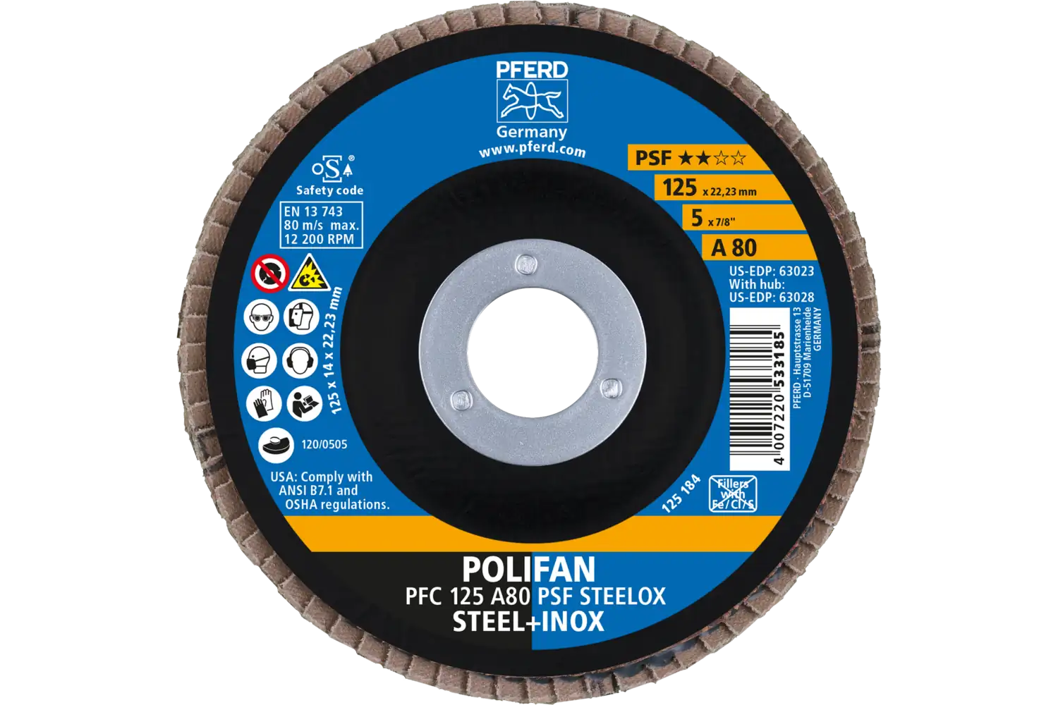 Disc lamelar frontal (POLIFAN) PFC 125 A 80 PSF STEELOX