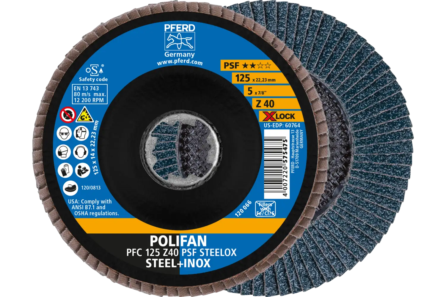 Disc lamelar frontal (POLIFAN) PFC 125 Z 40 PSF STEELOX/X-LOCK