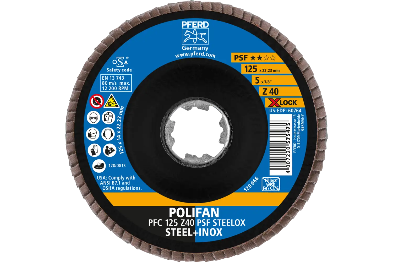 Disc lamelar frontal (POLIFAN) PFC 125 Z 40 PSF STEELOX/X-LOCK