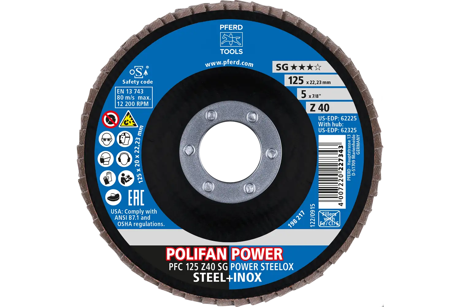 Disc lamelar frontal (POLIFAN) PFC 125 Z 40 SG POWER STEELOX