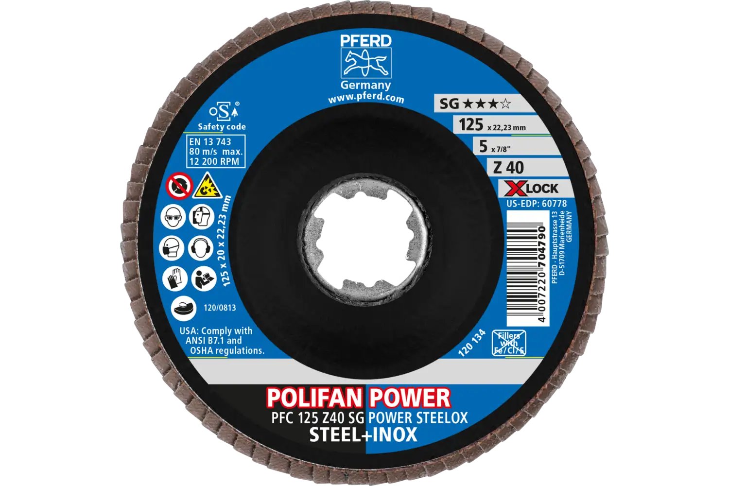 Disc lamelar frontal (POLIFAN) PFC 125 Z 40 SG POWER STEELOX/X-LOCK