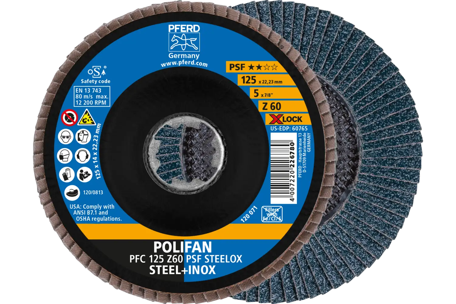 Disc lamelar frontal (POLIFAN) PFC 125 Z 60 PSF STEELOX/X-LOCK