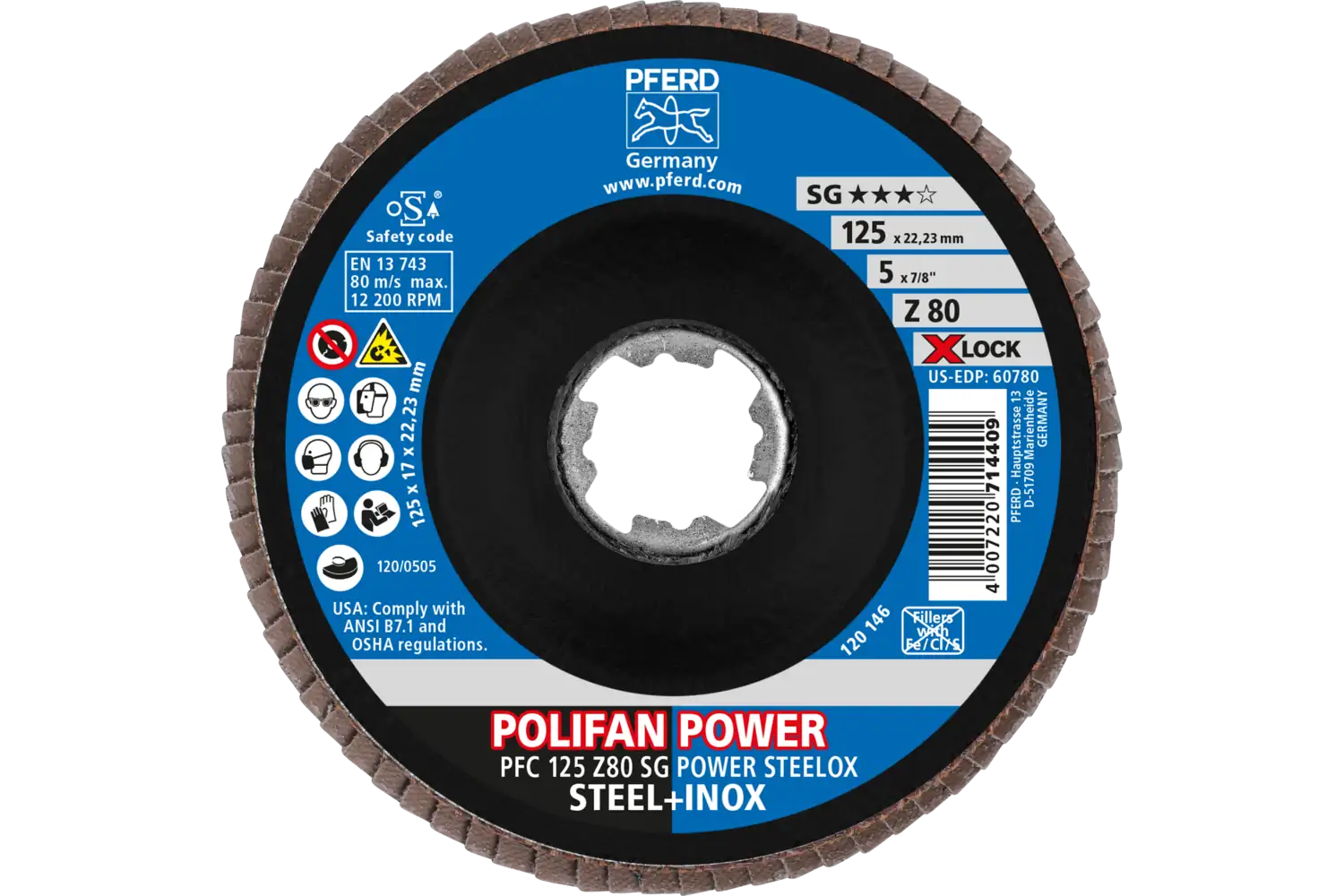 Disc lamelar frontal (POLIFAN) PFC 125 Z 80 SG POWER STEELOX/X-LOCK