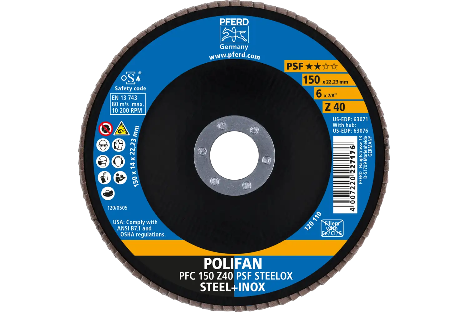 Disc lamelar frontal (POLIFAN) PFC 150 Z 40 PSF STEELOX
