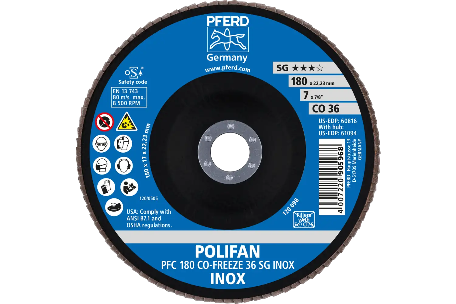 Disc lamelar frontal (POLIFAN) PFC 180 CO-FREEZE 36 SG INOX