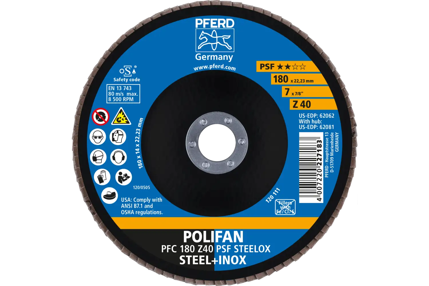 Disc lamelar frontal (POLIFAN) PFC 180 Z 40 PSF STEELOX