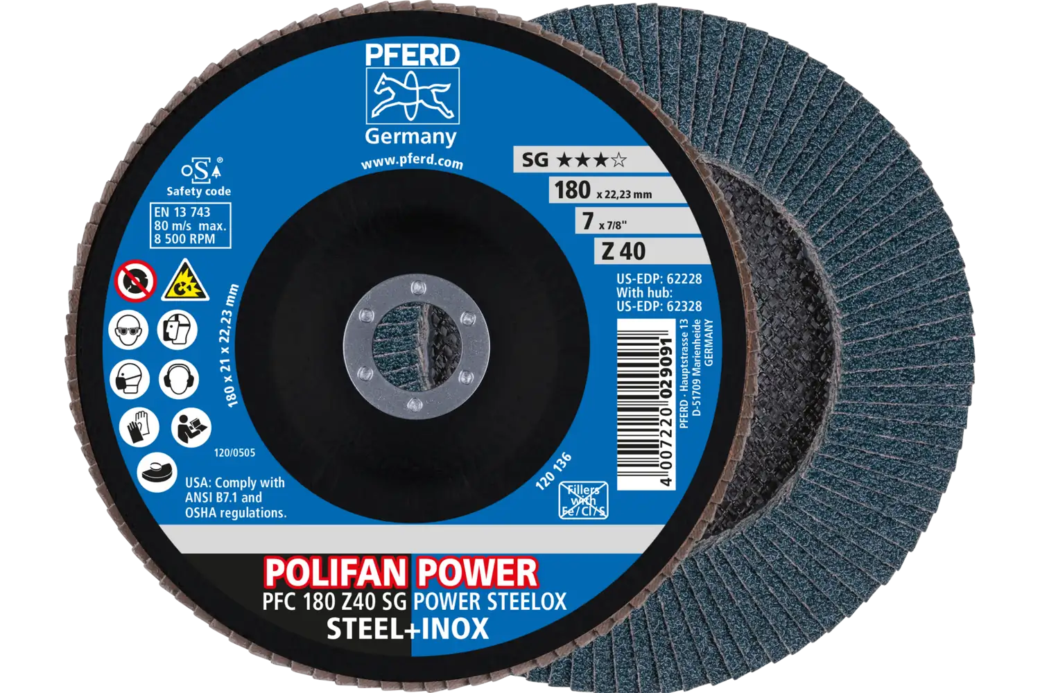 Disc lamelar frontal (POLIFAN) PFC 180 Z 40 SG POWER STEELOX