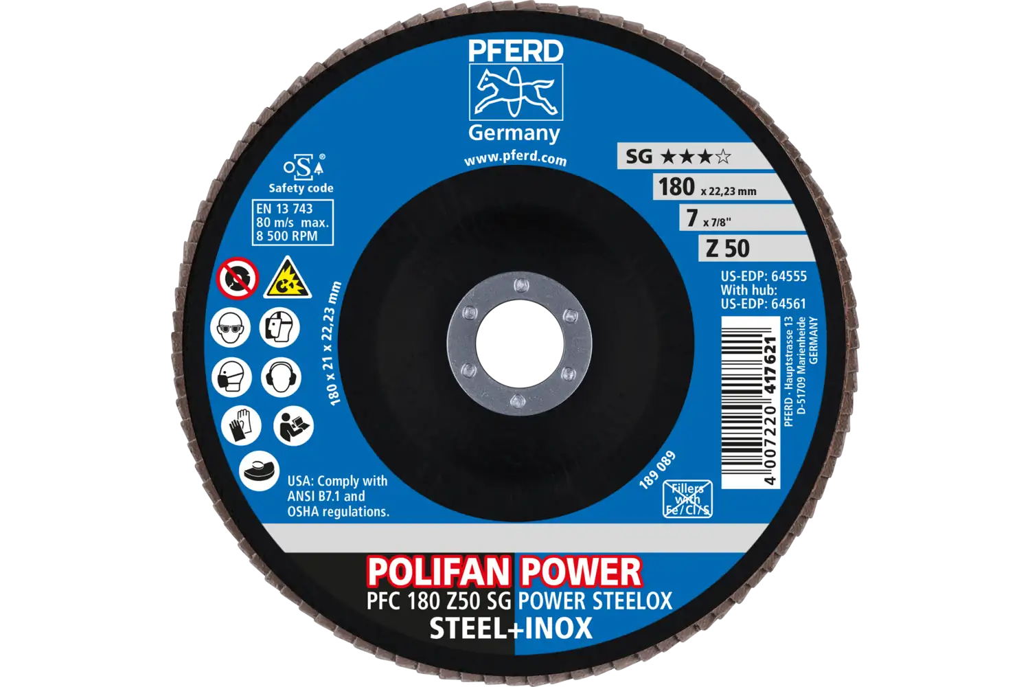 Disc lamelar frontal (POLIFAN) PFC 180 Z 50 SG POWER STEELOX