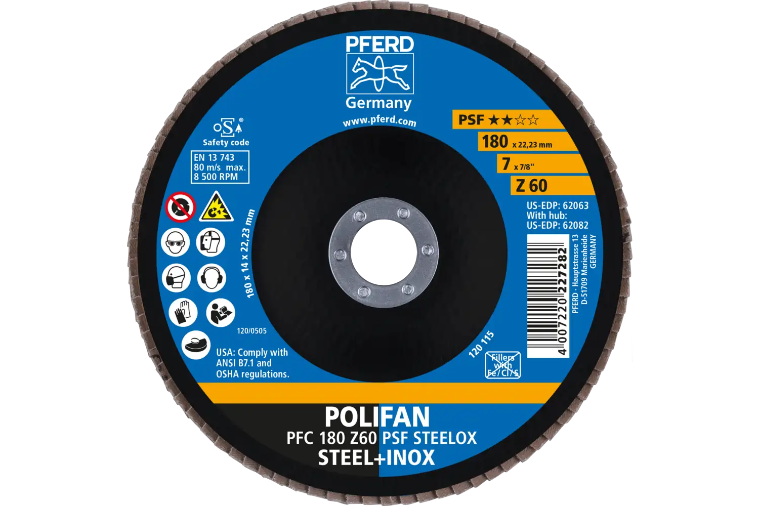 Disc lamelar frontal (POLIFAN) PFC 180 Z 60 PSF STEELOX