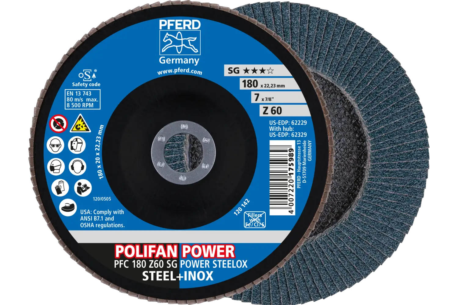 Disc lamelar frontal (POLIFAN) PFC 180 Z 60 SG POWER STEELOX