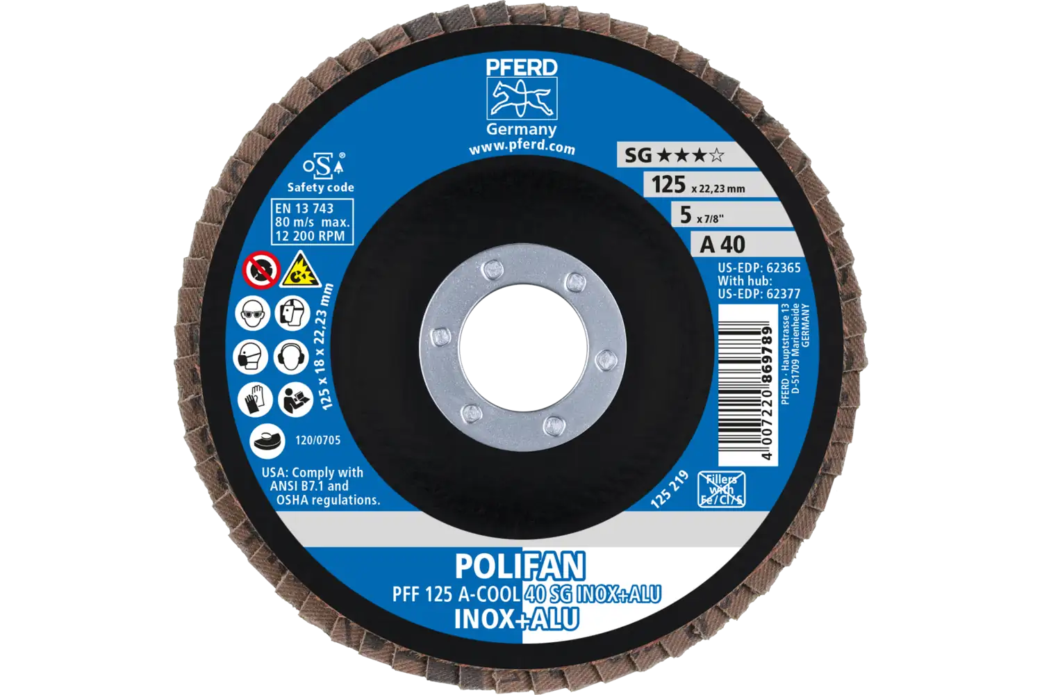 Disc lamelar frontal (POLIFAN) PFF 125 A-COOL 40 SG INOX+ALU