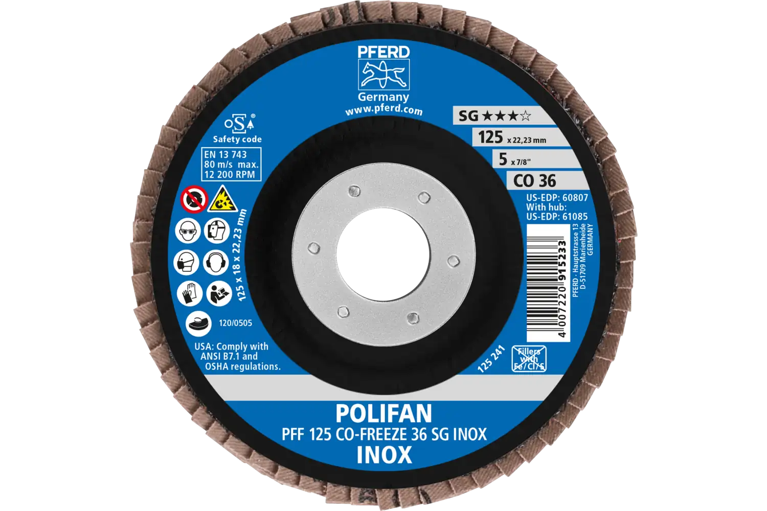 Disc lamelar frontal (POLIFAN) PFF 125 CO-FREEZE 36 SG INOX