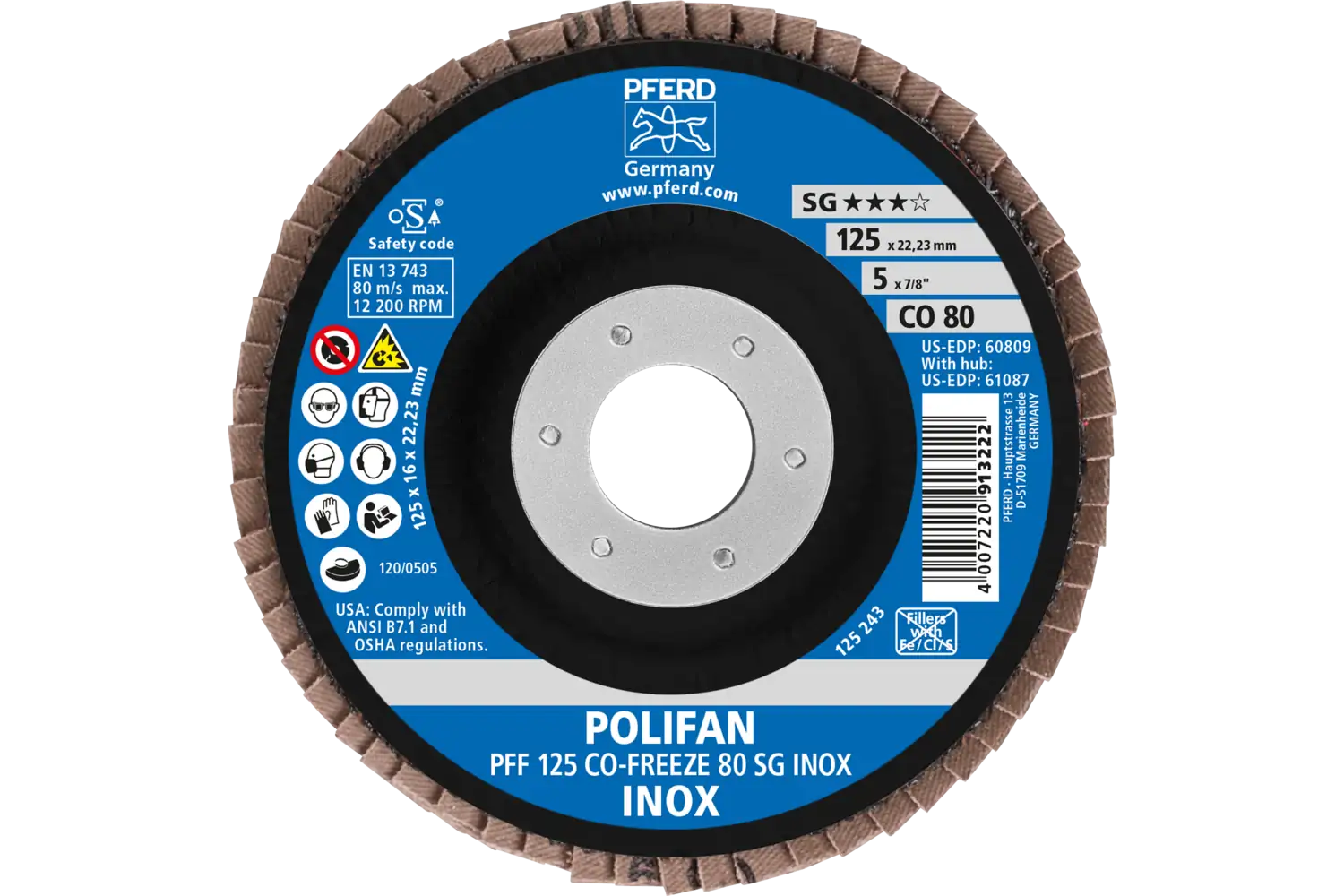 Disc lamelar frontal (POLIFAN) PFF 125 CO-FREEZE 80 SG INOX