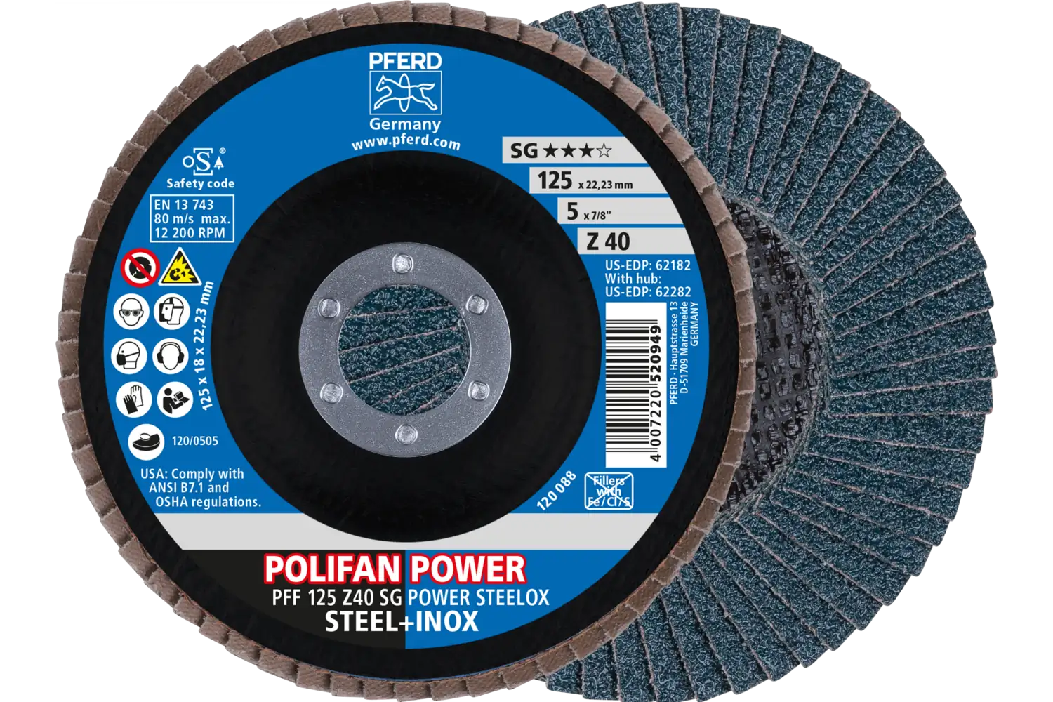 Disc lamelar frontal (POLIFAN) PFF 125 Z 40 SG POWER STEELOX