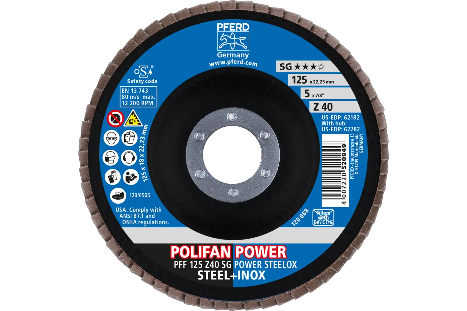 Disc lamelar frontal (POLIFAN) PFF 125 Z 40 SG POWER STEELOX