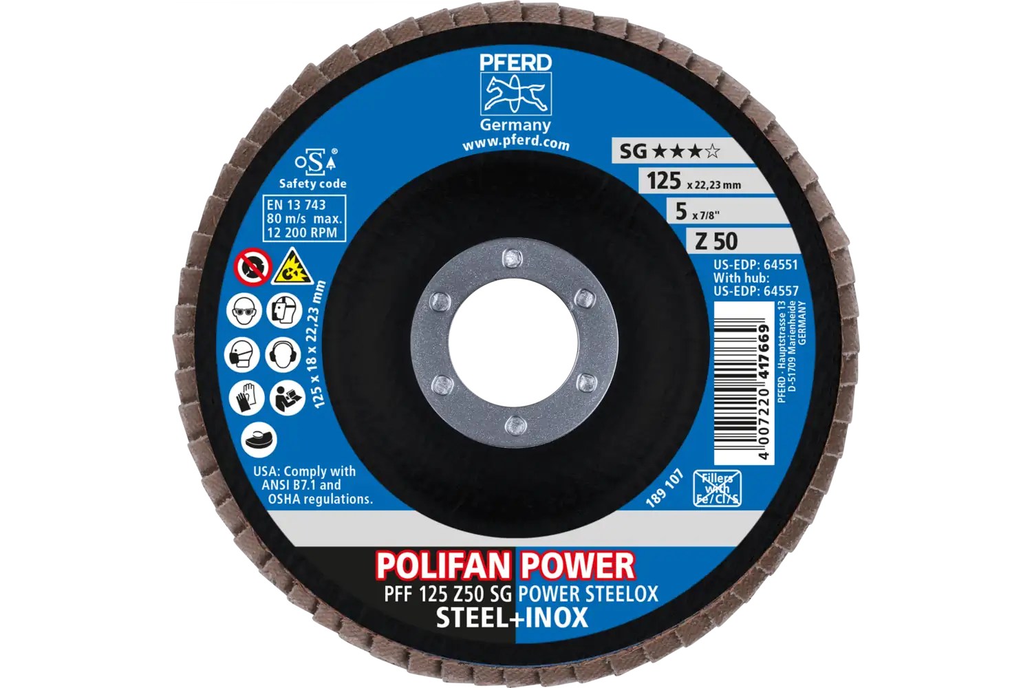 Disc lamelar frontal (POLIFAN) PFF 125 Z 50 SG POWER STEELOX