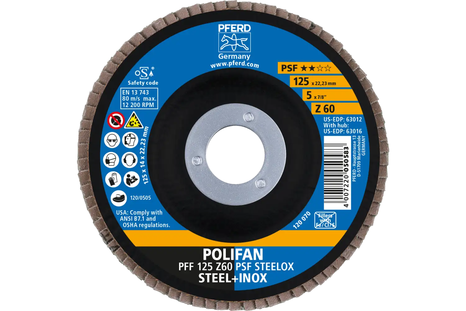 Disc lamelar frontal (POLIFAN) PFF 125 Z 60 PSF STEELOX