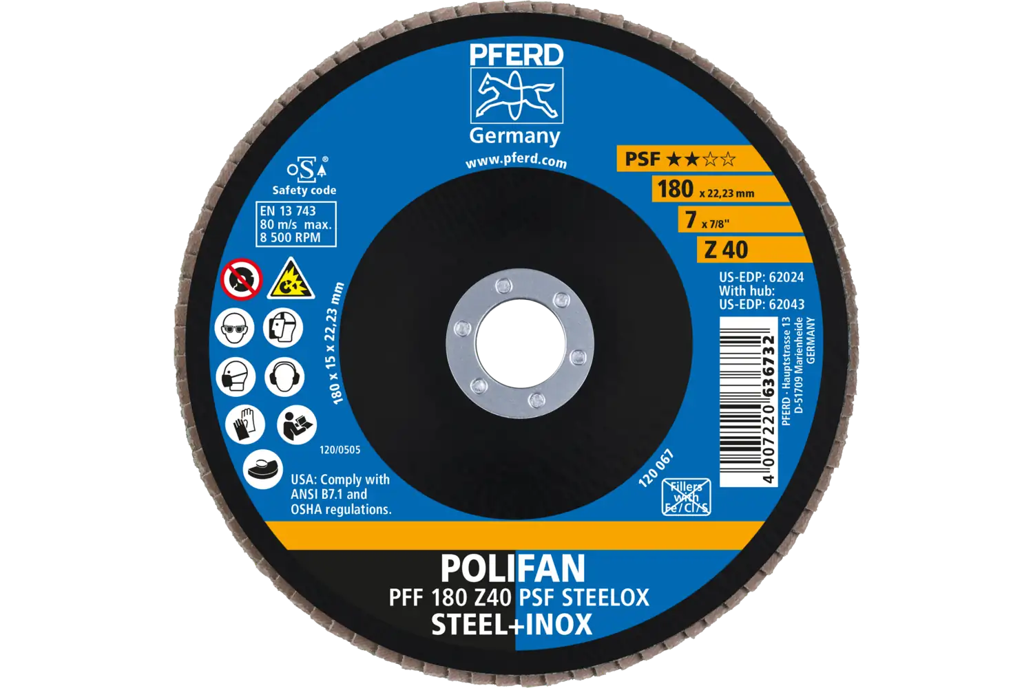 Disc lamelar frontal (POLIFAN) PFF 180 Z 40 PSF STEELOX