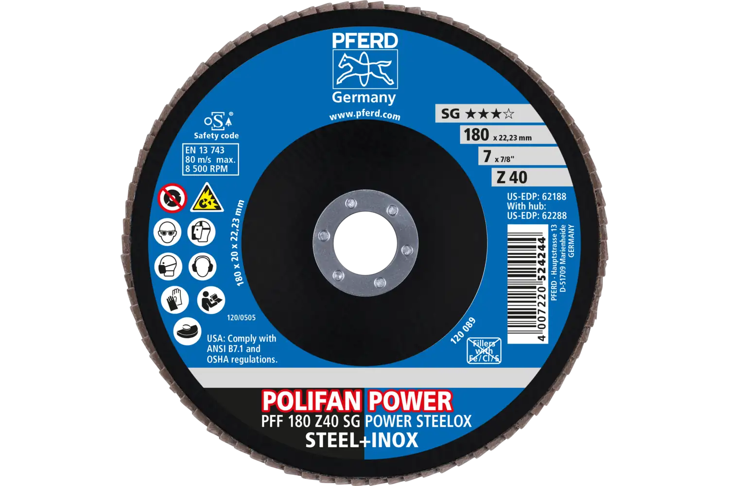 Disc lamelar frontal (POLIFAN) PFF 180 Z 40 SG POWER STEELOX