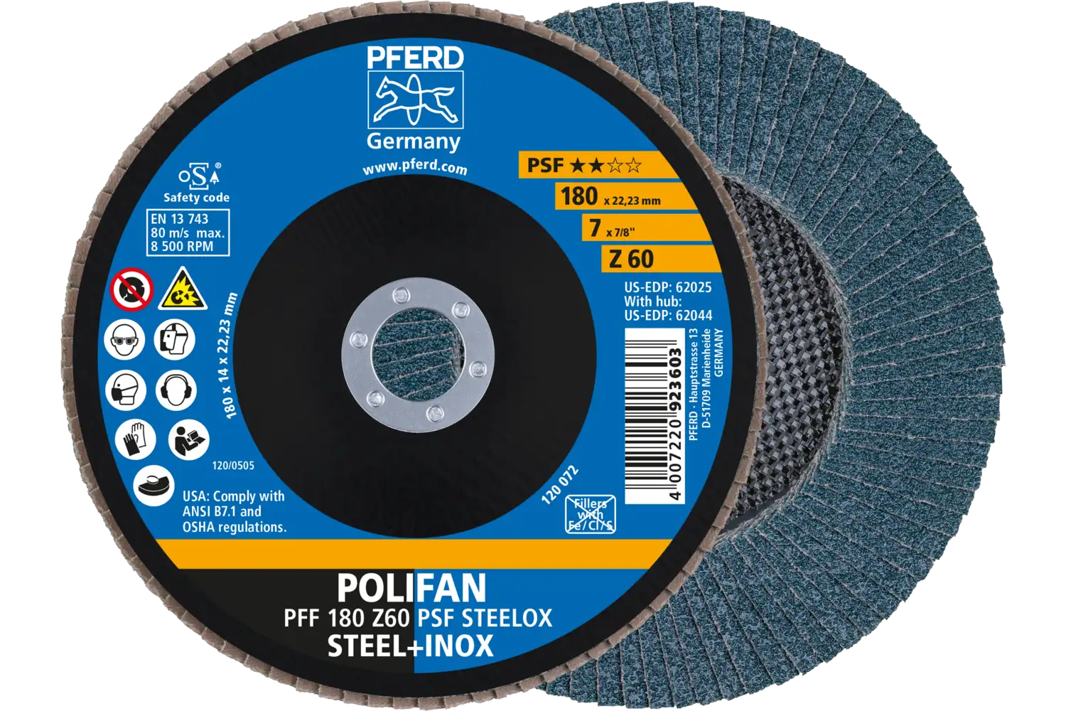 Disc lamelar frontal (POLIFAN) PFF 180 Z 60 PSF STEELOX