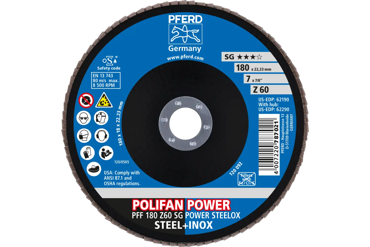 Disc lamelar frontal (POLIFAN) PFF 180 Z 60 SG POWER STEELOX