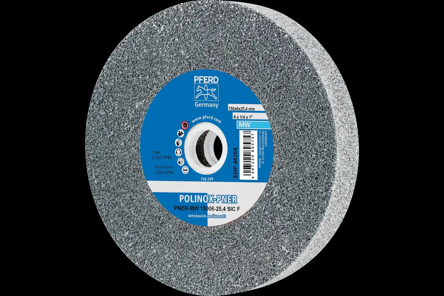 Corp abraziv nețesut cu tijă (POLINOX) PNER-MW 15025-25,4 SiC F