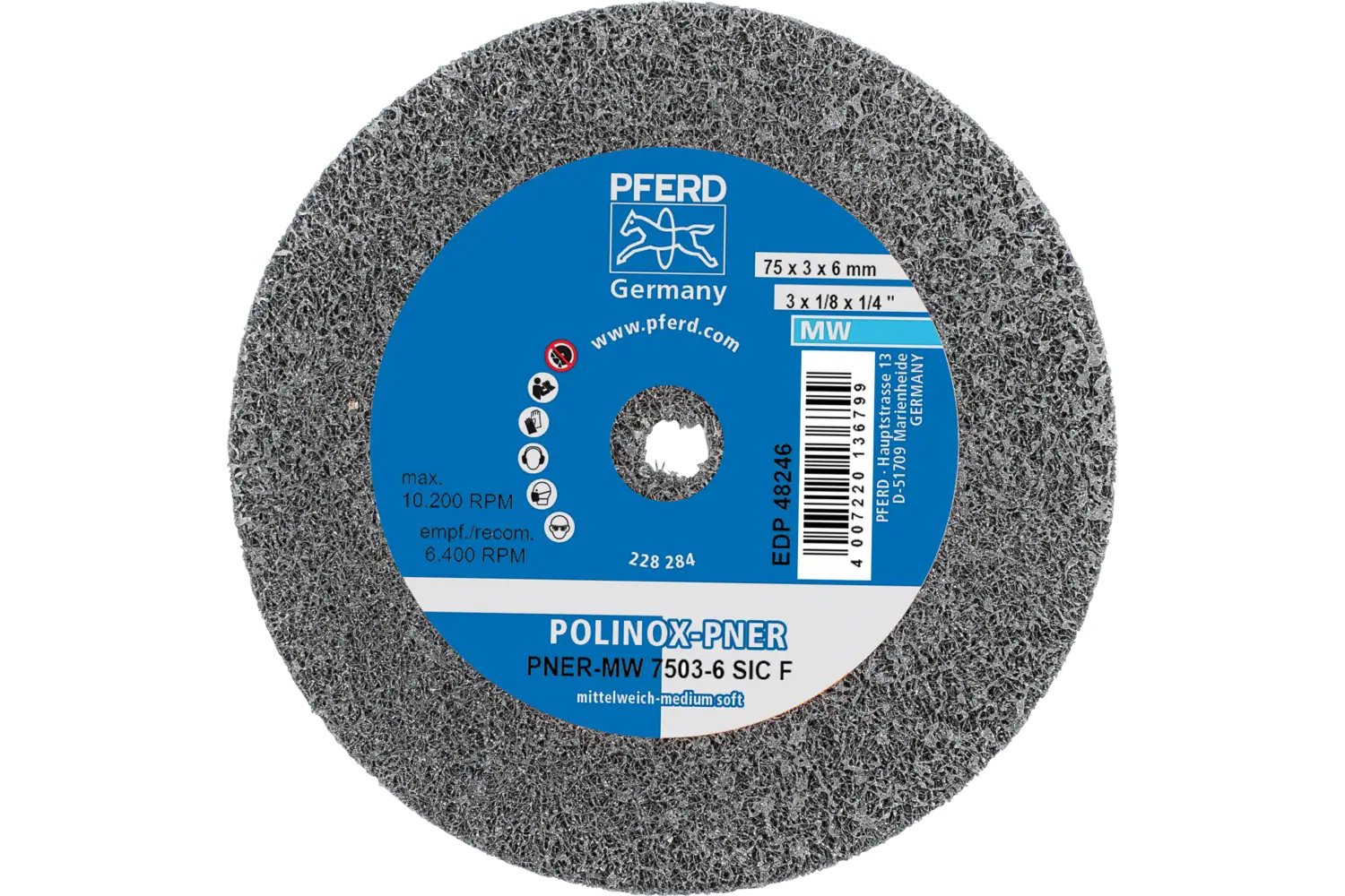 Corp abraziv nețesut cu tijă (POLINOX) PNER-MW 7503-6 SiC F
