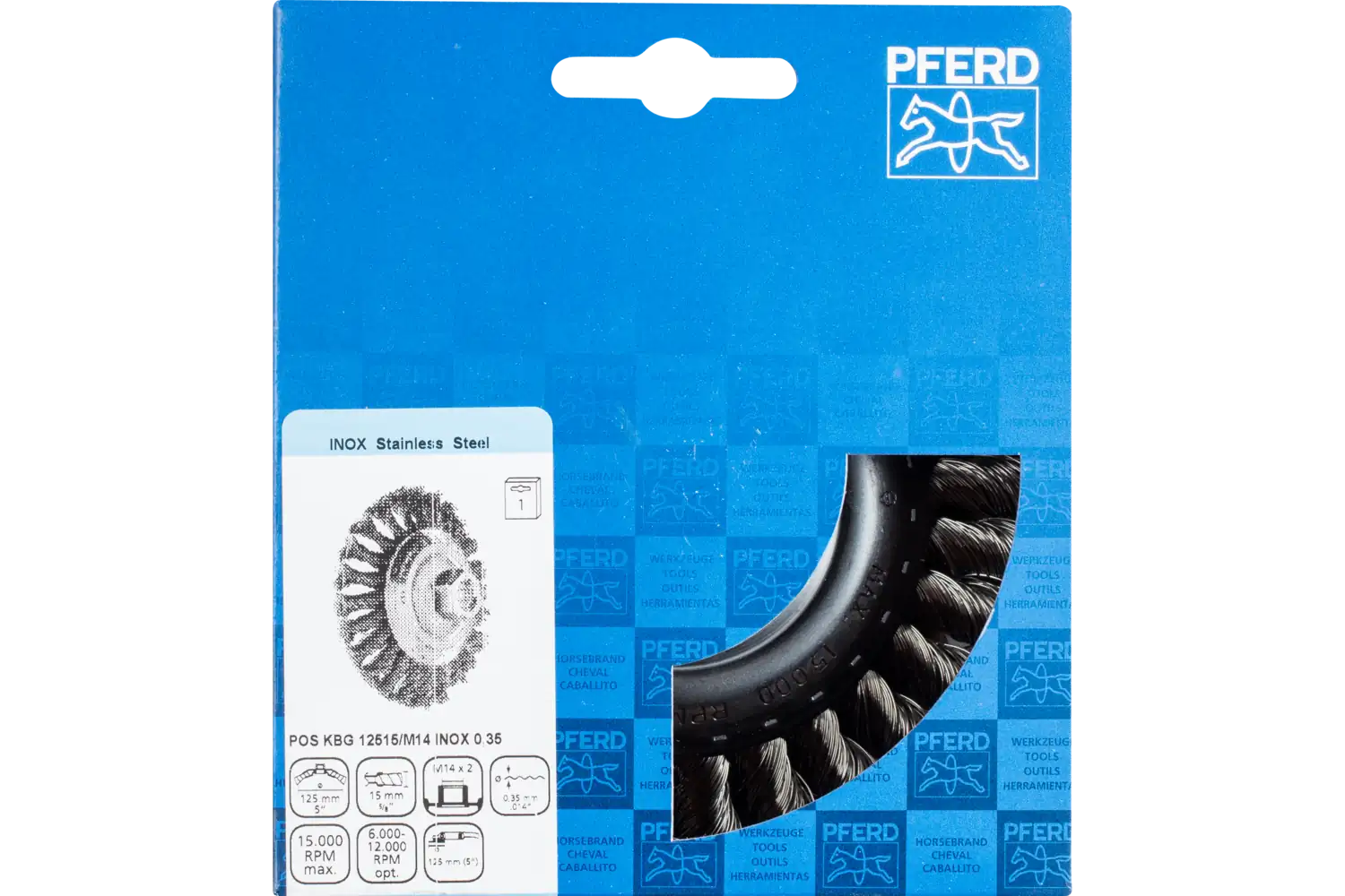 Perie industrială din sârmă de oțel POS KBG 12515/M14 INOX 0,35 2
