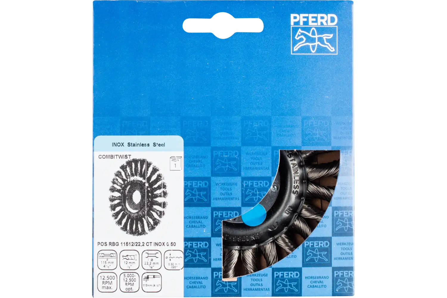 Perie circulară împletită (heavy-duty) din sârmă de oțel POS RBG 11512/22,2 CT INOX 0,50