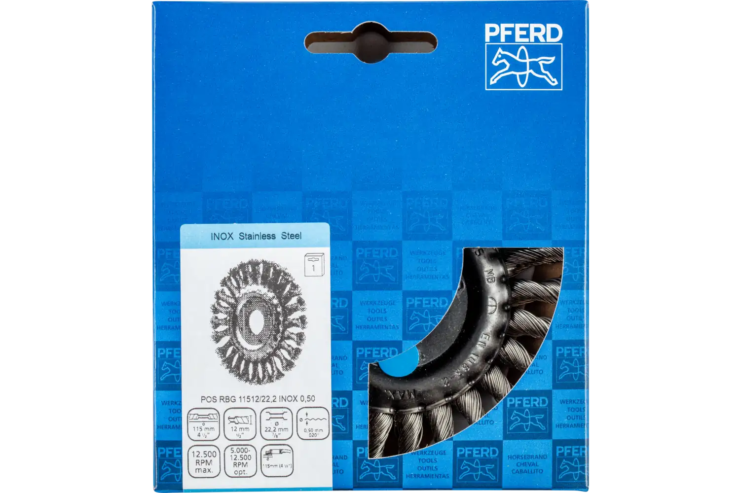 Perie circulară împletită (heavy-duty) din sârmă de oțel POS RBG 11512/22,2 INOX 0,50