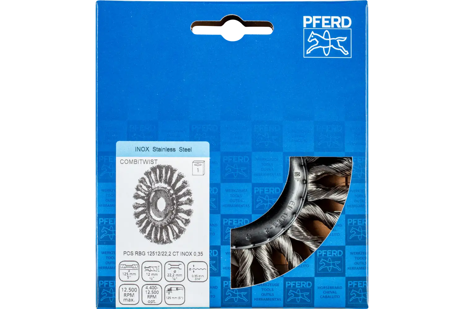 Perie circulară împletită (heavy-duty) din sârmă de oțel POS RBG 12512/22,2 CT INOX 0,35