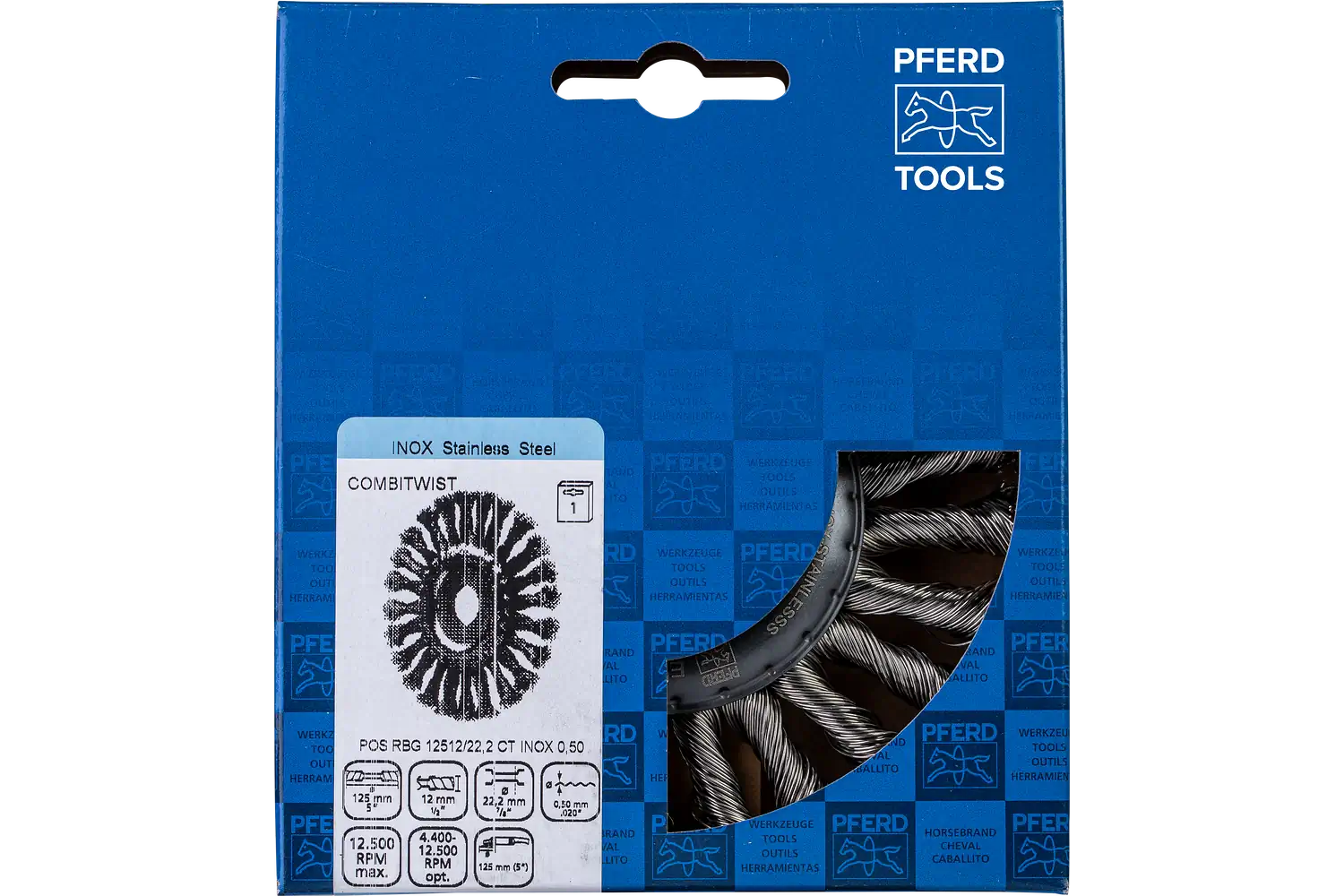 Perie circulară împletită (heavy-duty) din sârmă de oțel POS RBG 12512/22,2 CT INOX 0,50
