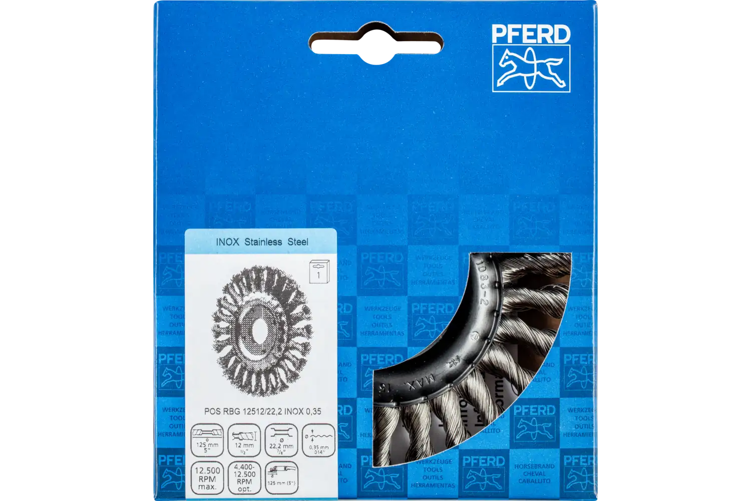 Perie circulară împletită (heavy-duty) din sârmă de oțel POS RBG 12512/22,2 INOX 0,35